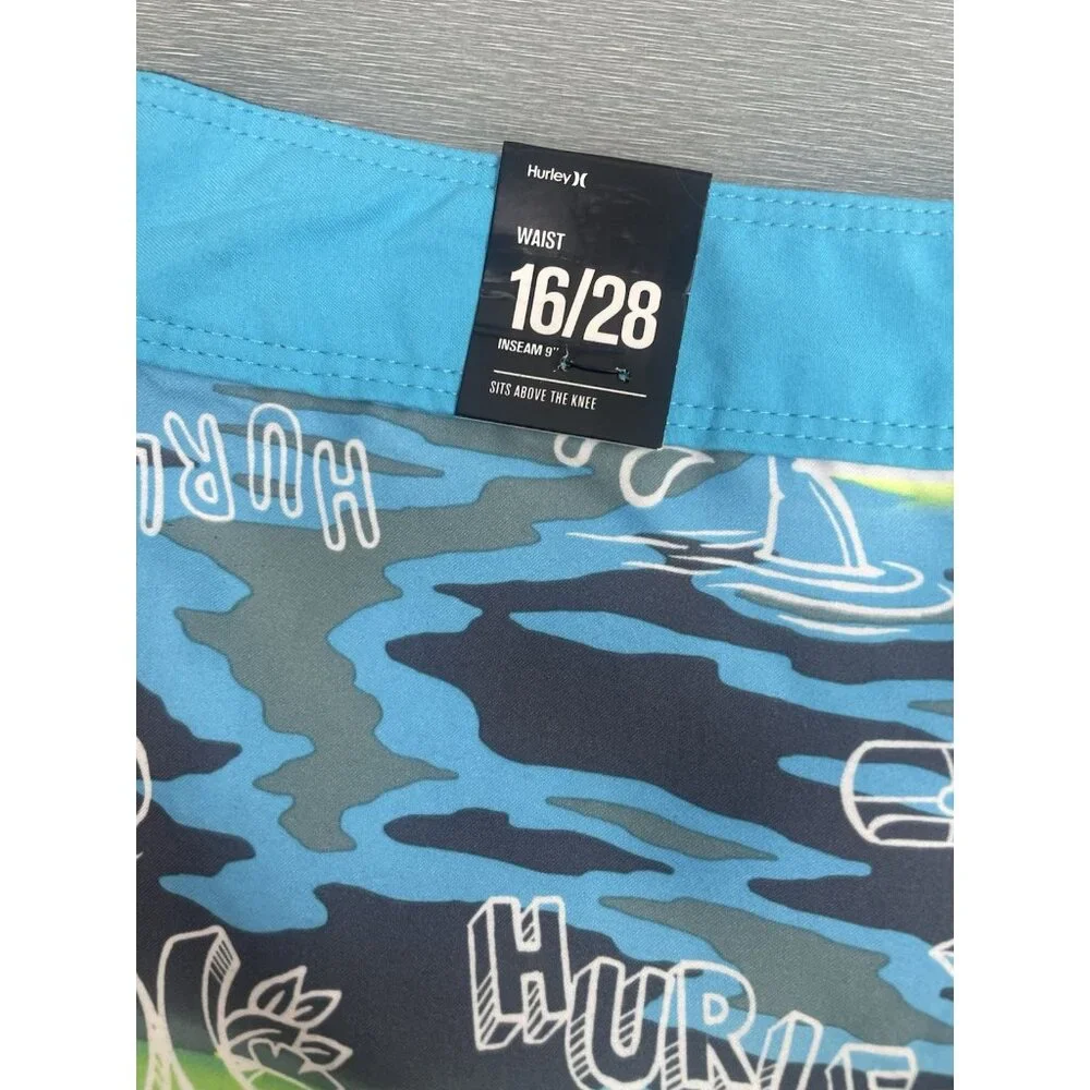 NEW Boys Hurley Board Shorts Size 16/28  Island Print 9” Inseam